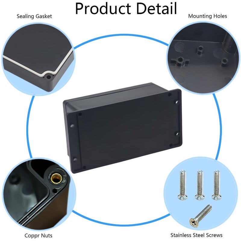 Raculety Project Box IP65 Waterproof Junction Box ABS Plastic Electrical Boxes DIY Electronic Project Case Power Enclosure with Fixed Ear 7.87 x 4.72 x 2.95 inch (200x120x75mm) - Image 5